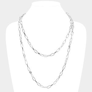 Paperclip Chain Silver Necklace 48” Long